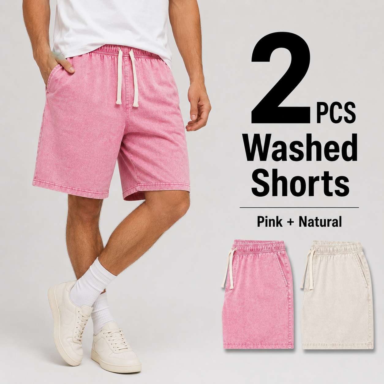 2-Pack Men's Washed Drawstring Shorts