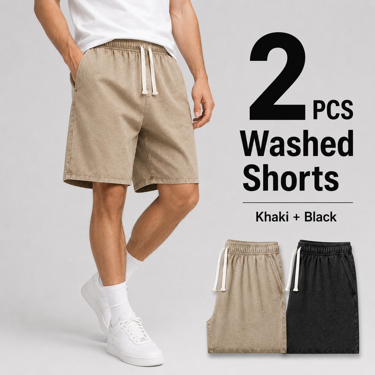 2-Pack Men's Washed Drawstring Shorts