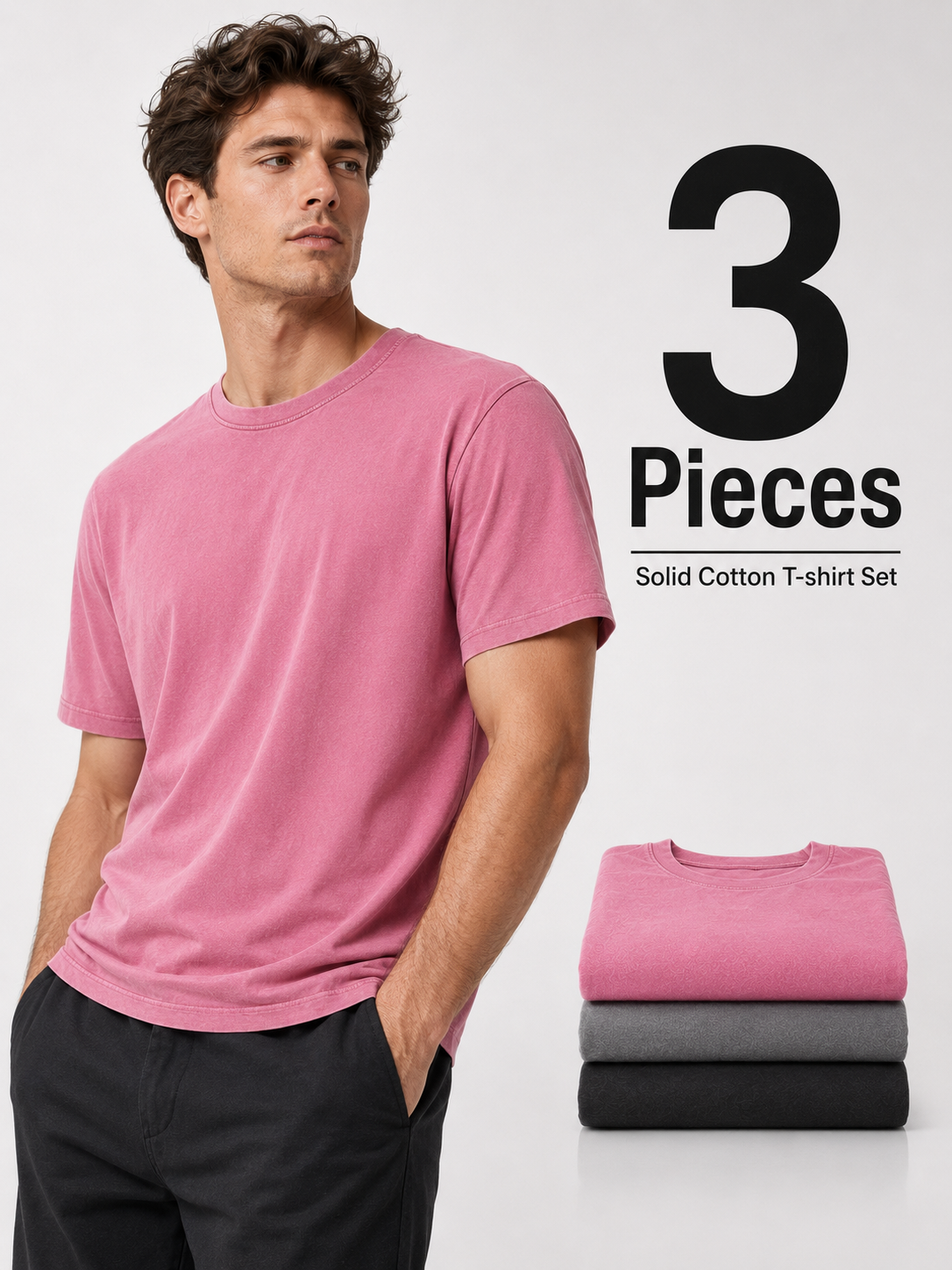 3‑Pack Washed Oversized Cotton T‑Shirts