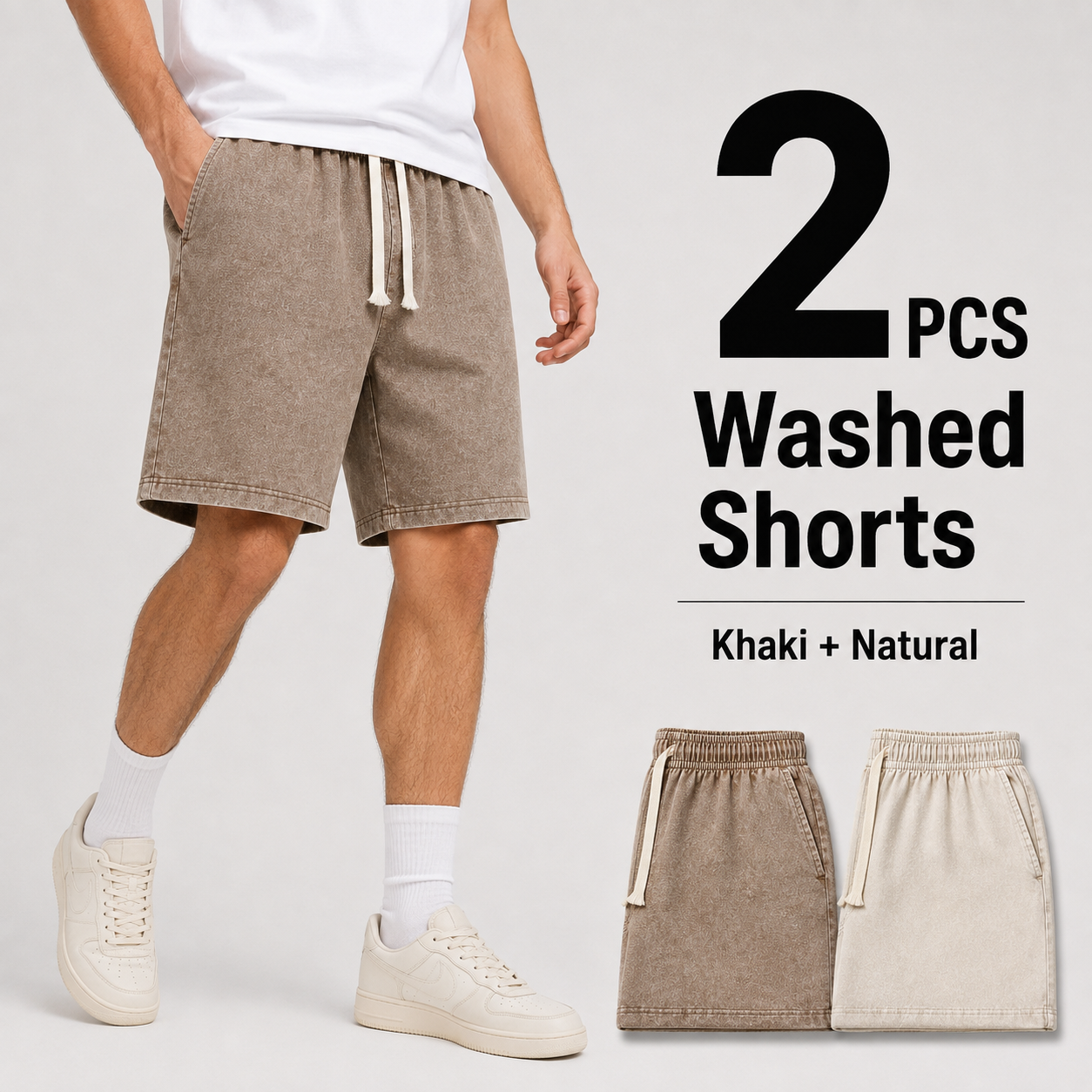 2-Pack Men's Washed Drawstring Shorts