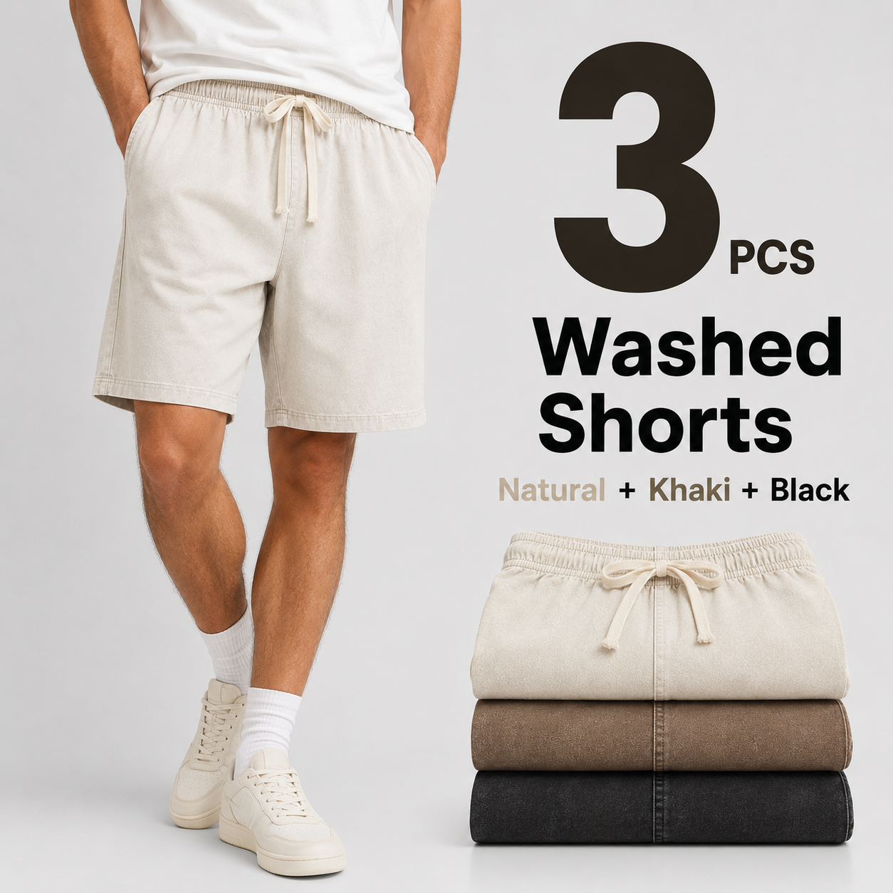 3-Pack Men's Washed Drawstring Shorts