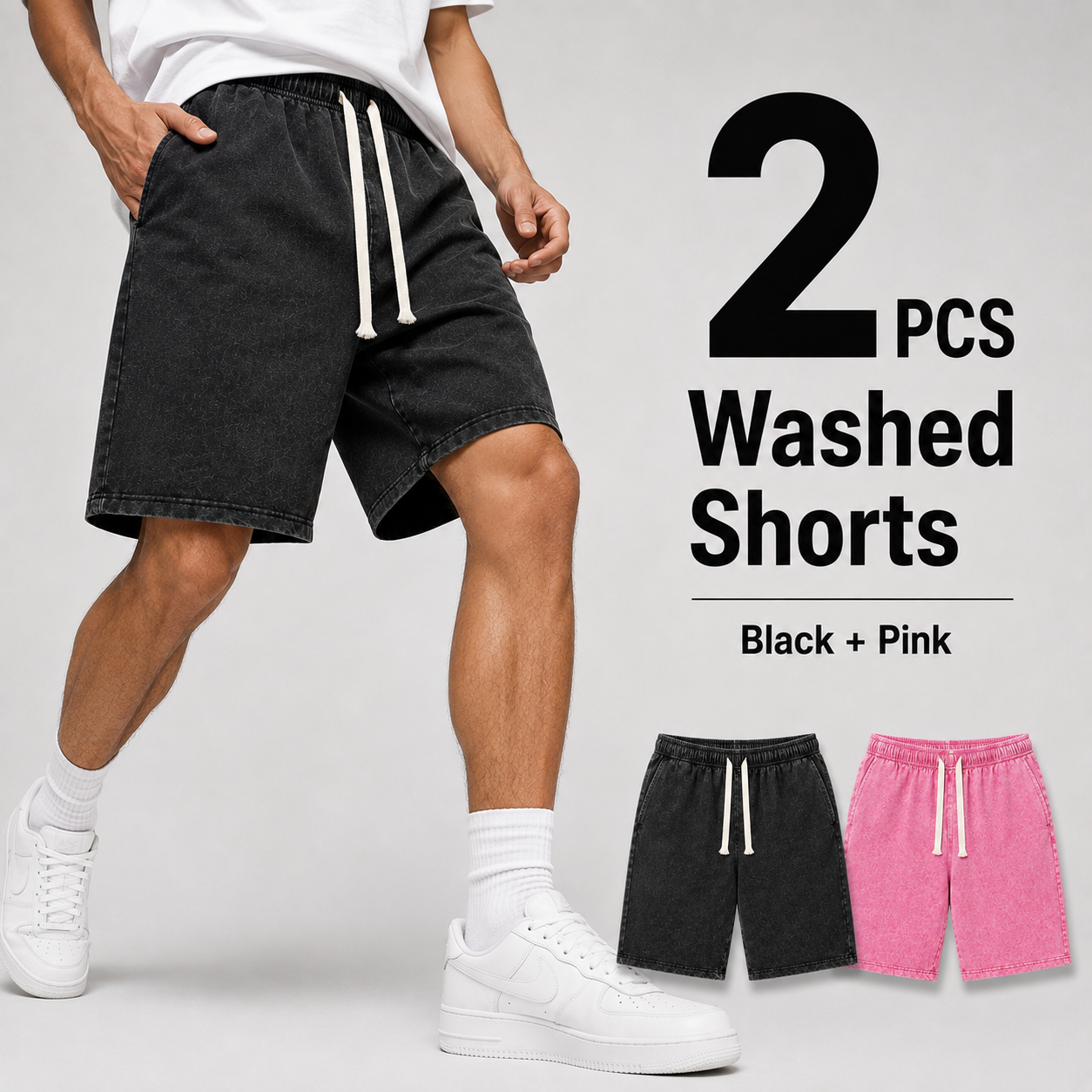 2-Pack Men's Washed Drawstring Shorts