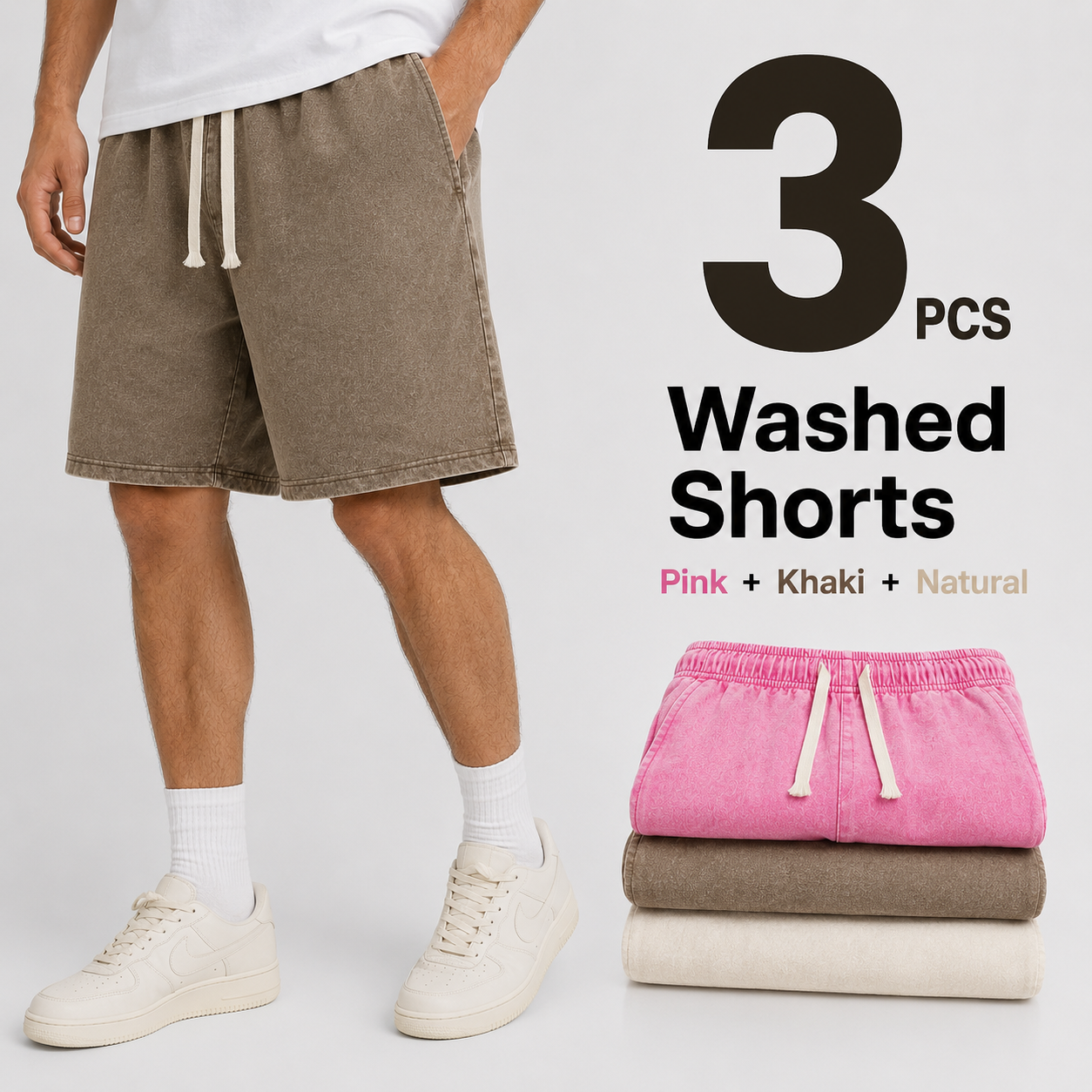 3-Pack Men's Washed Drawstring Shorts