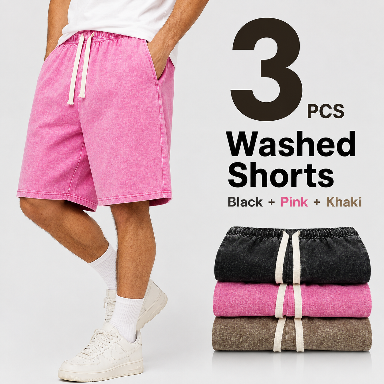 3-Pack Men's Washed Drawstring Shorts