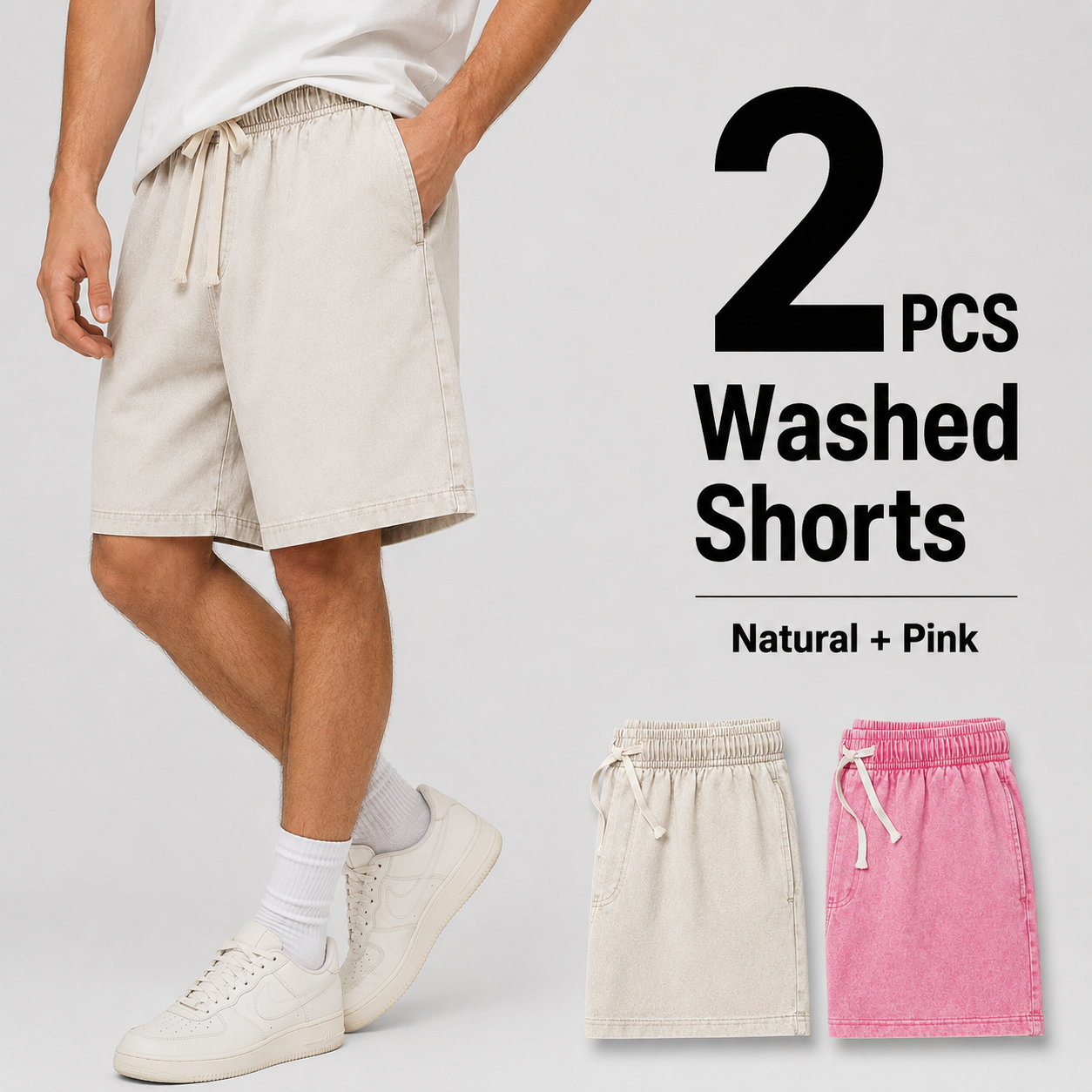 2-Pack Men's Washed Drawstring Shorts