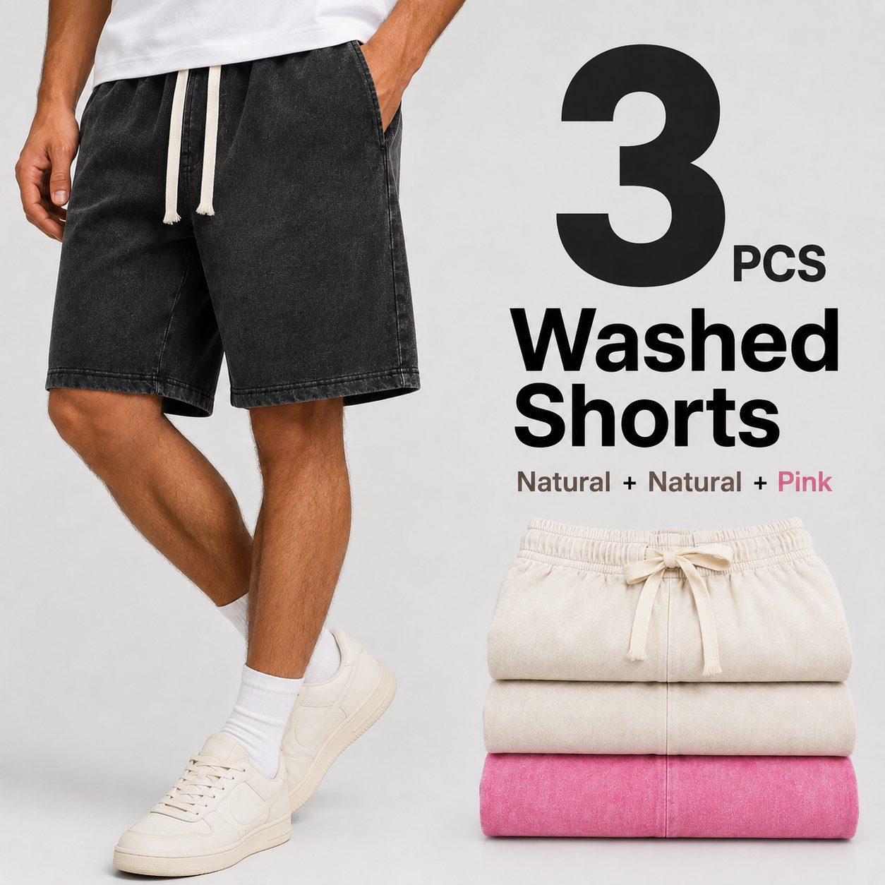 3-Pack Men's Washed Drawstring Shorts