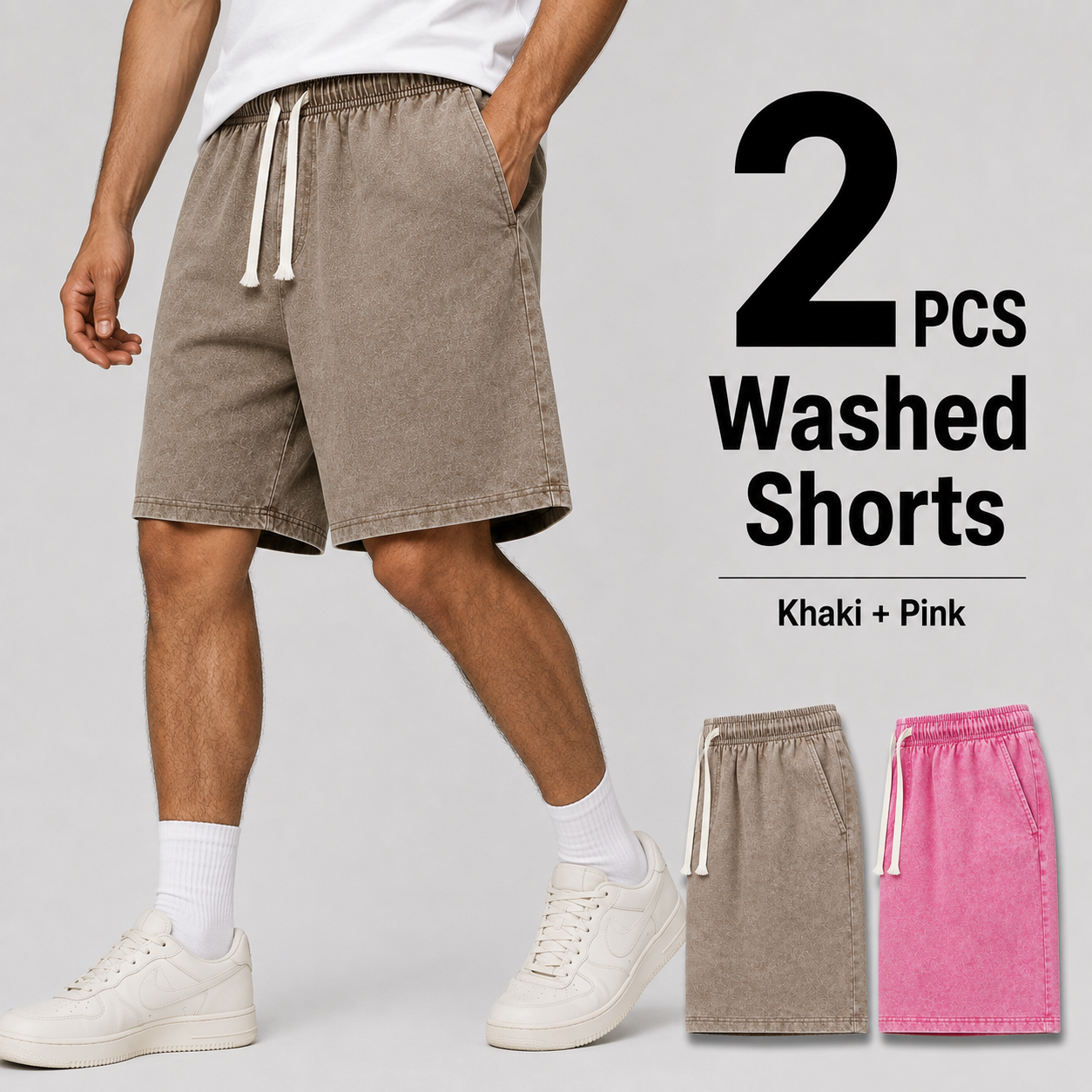 2-Pack Men's Washed Drawstring Shorts
