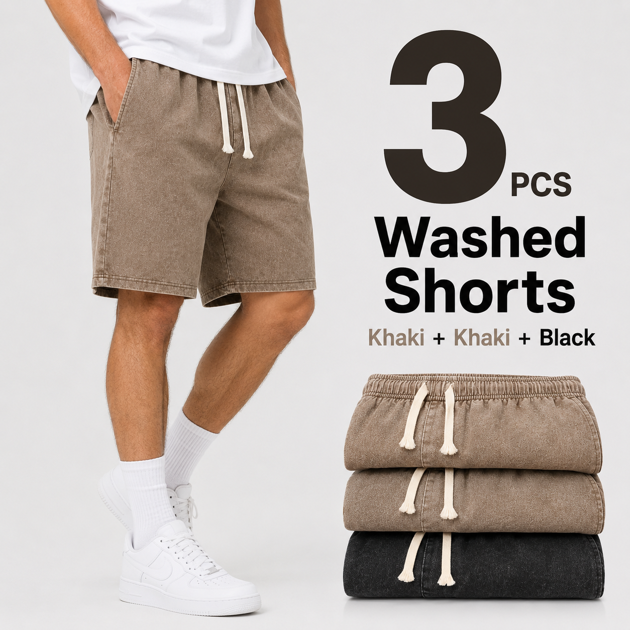 3-Pack Men's Washed Drawstring Shorts