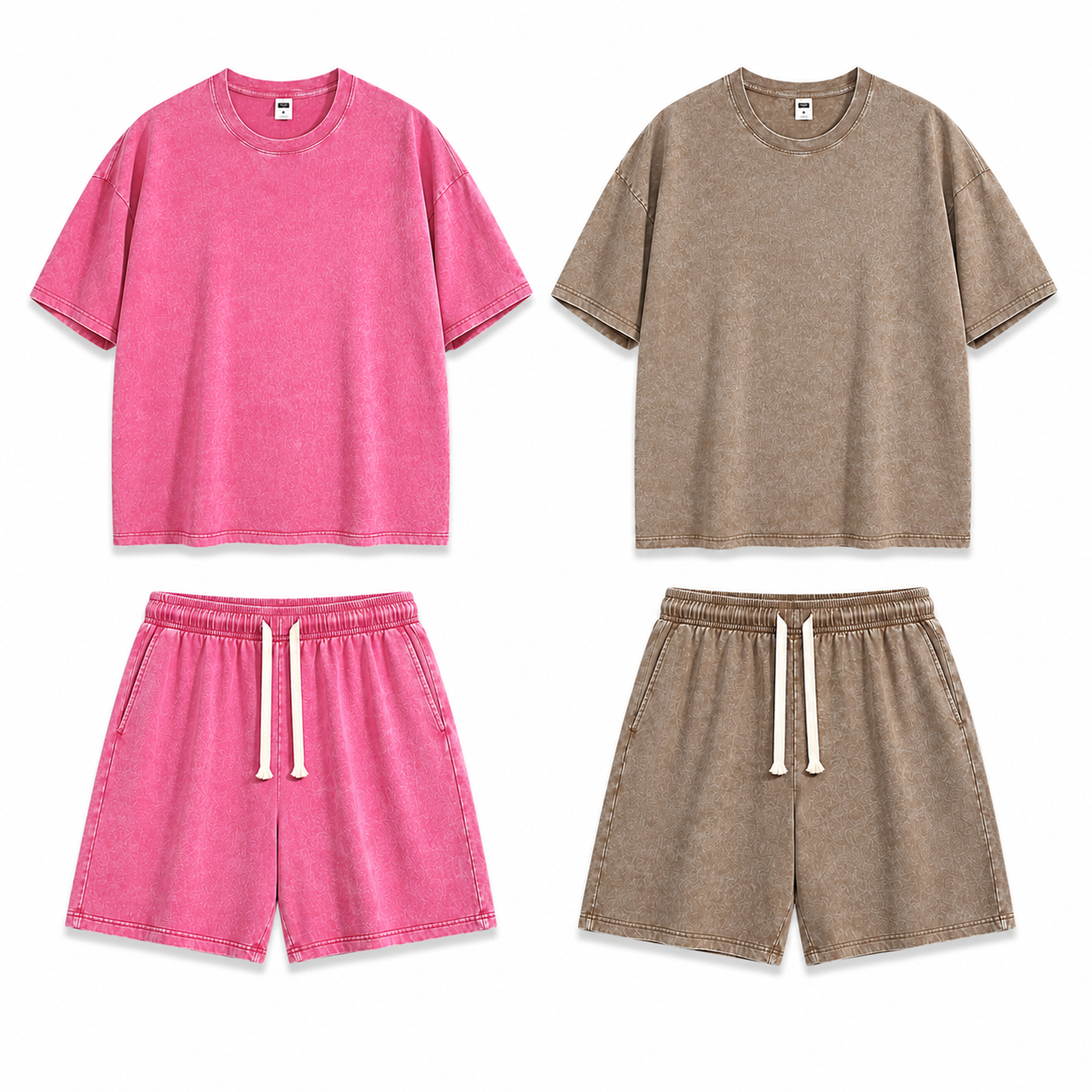 2-Sets Men's Washed Cotton T-shirt & Shorts Set