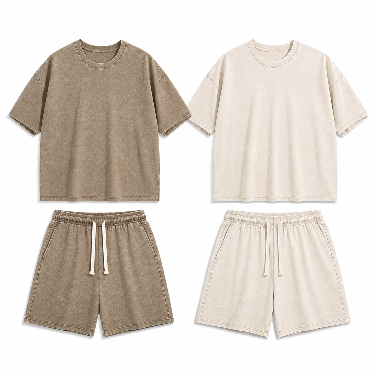 2-Sets Men's Washed Cotton T-shirt & Shorts Set