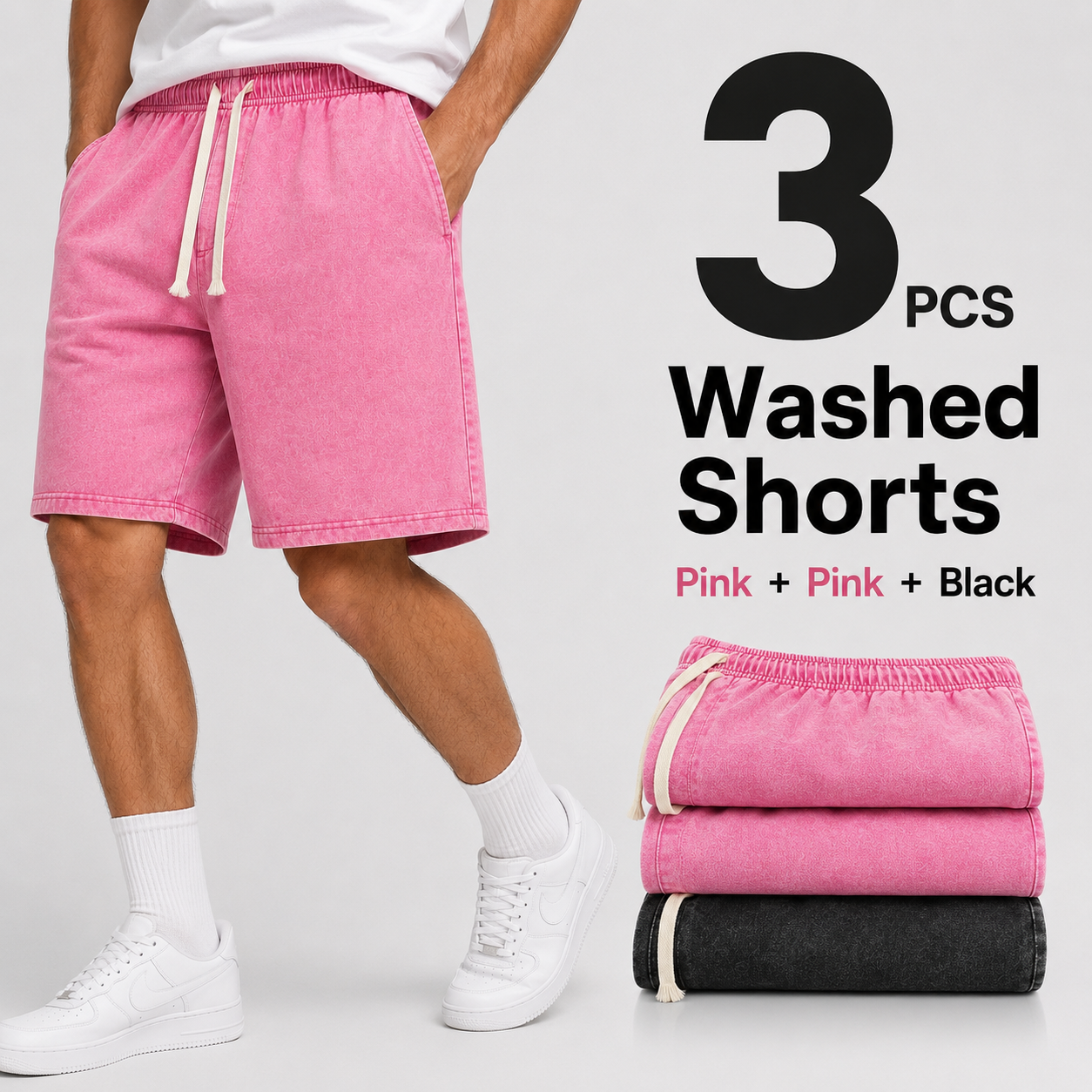 3-Pack Men's Washed Drawstring Shorts