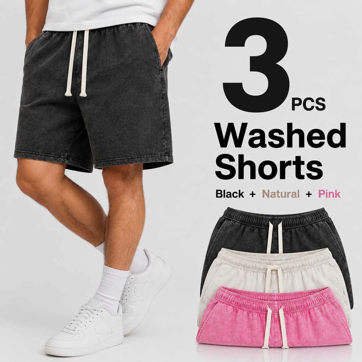 3-Pack Men's Washed Drawstring Shorts
