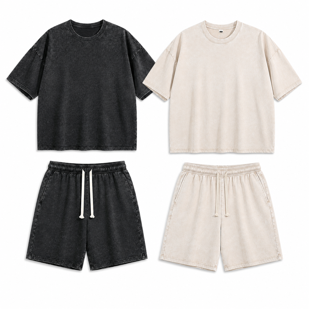 2-Sets Men's Washed Cotton T-shirt & Shorts Set