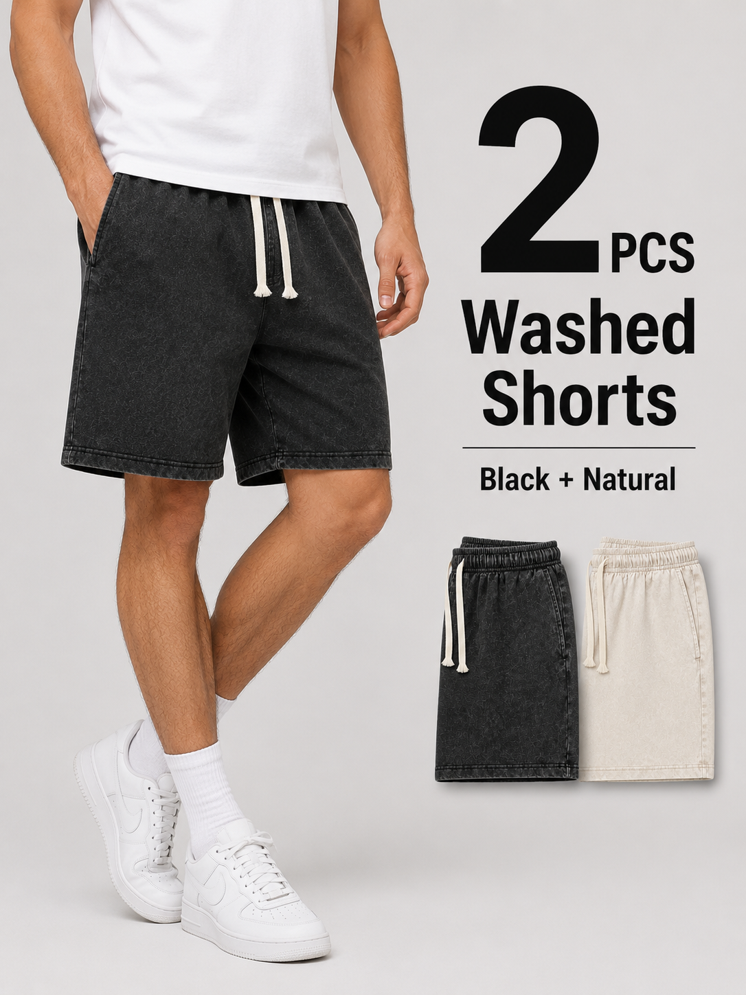 2-Pack Men's Washed Drawstring Shorts