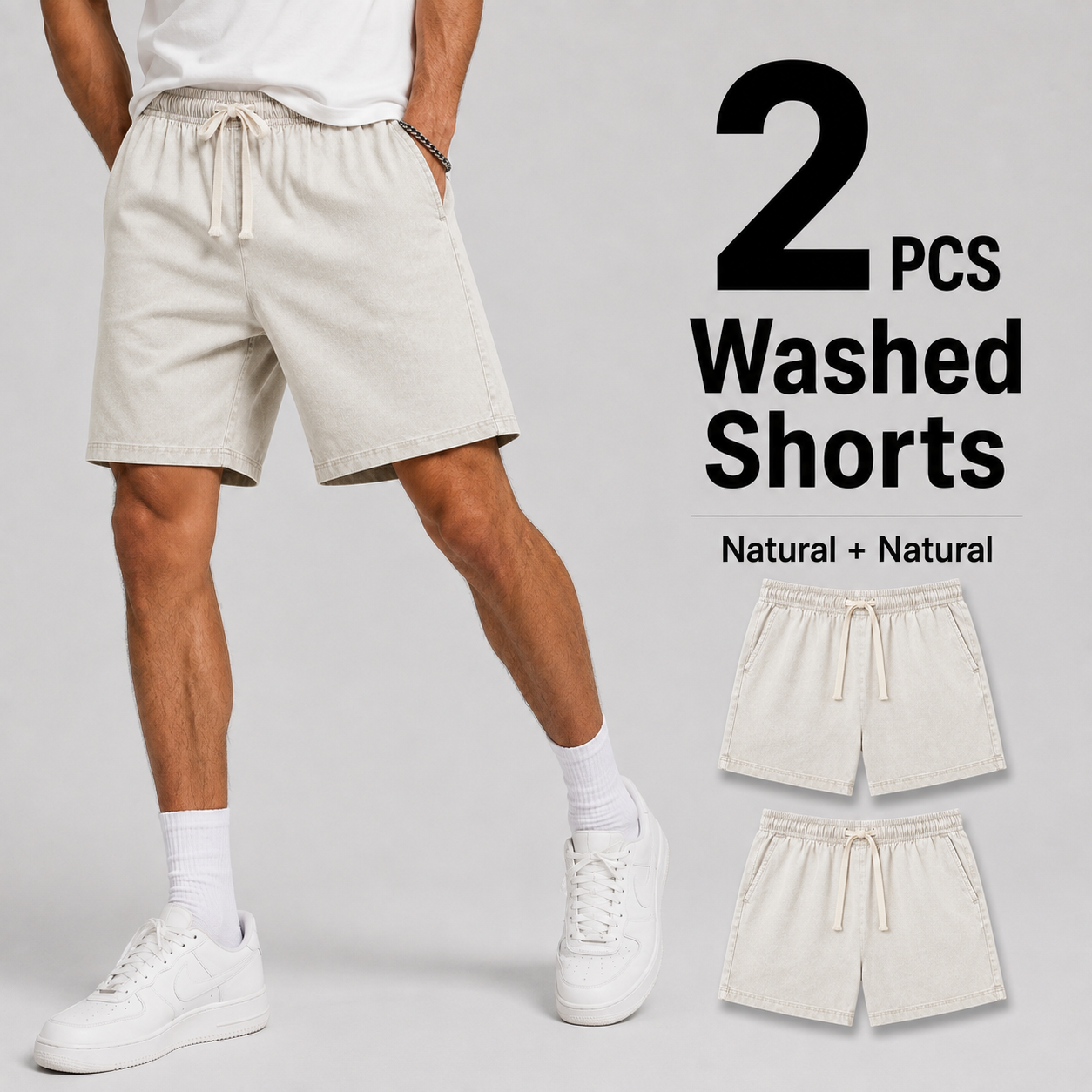 2-Pack Men's Washed Drawstring Shorts