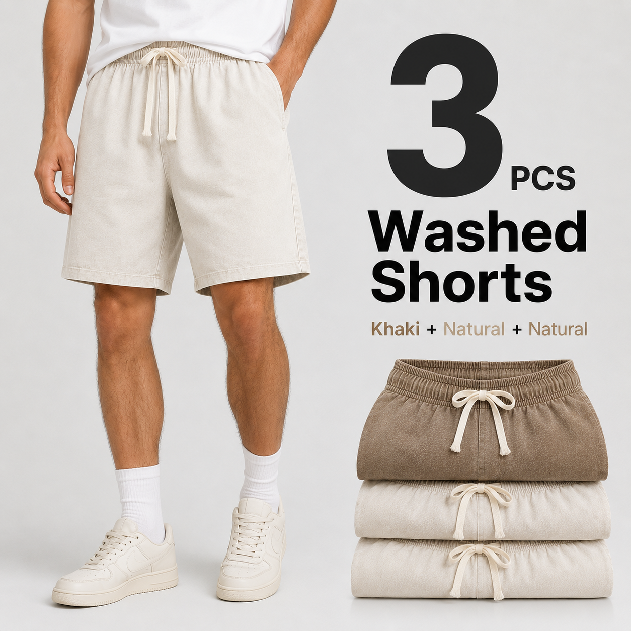 3-Pack Men's Washed Drawstring Shorts