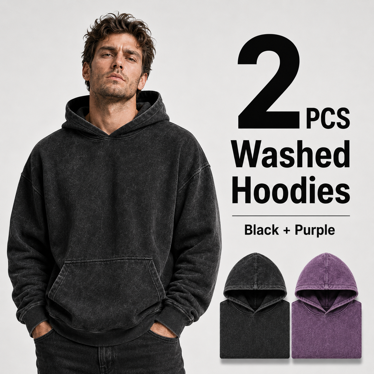 2-Pack Men's Vintage Washed Hoodies