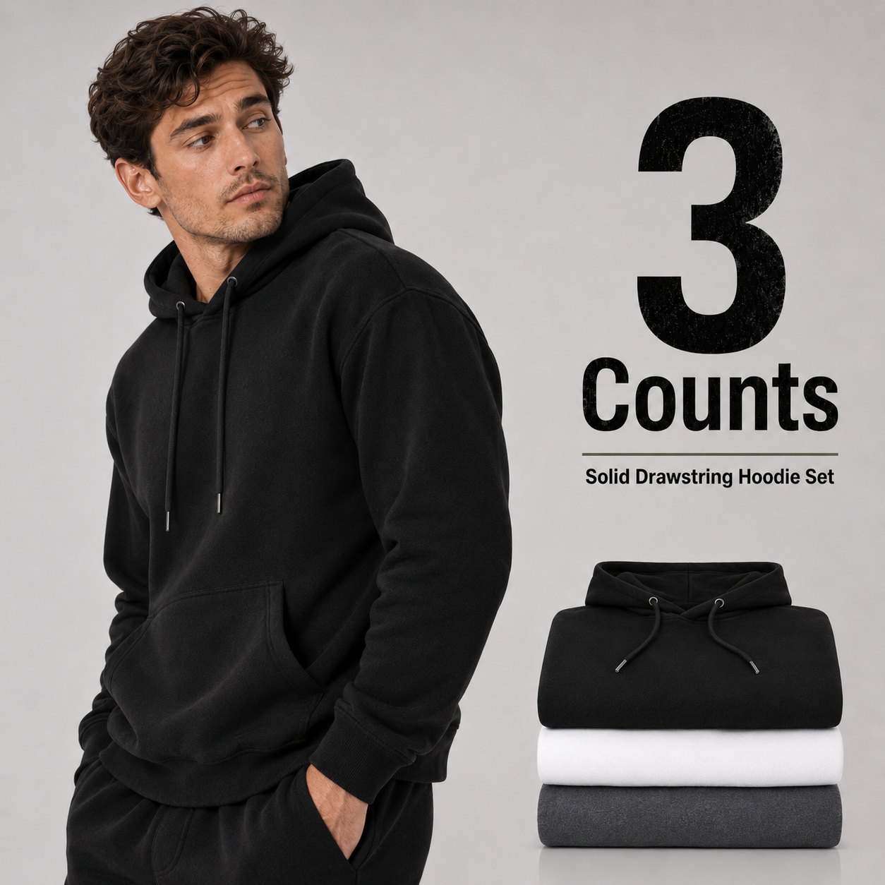 3-Pack Men's hooded fleece sweatshirt
