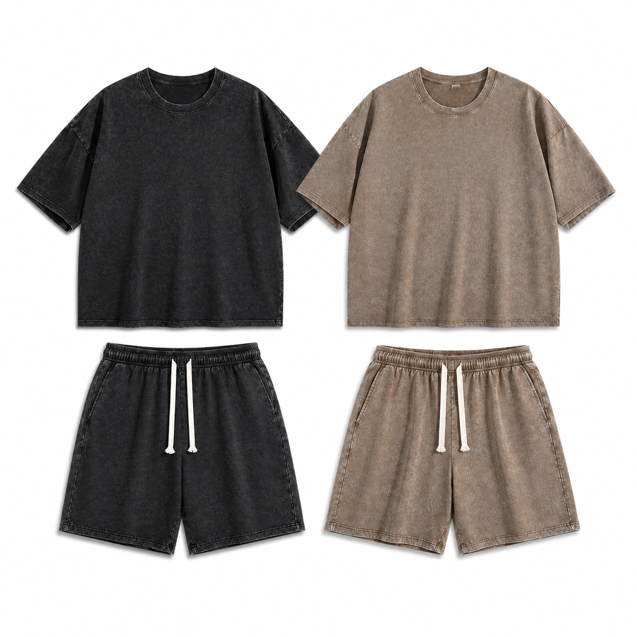 2-Sets Men's Washed Cotton T-shirt & Shorts Set