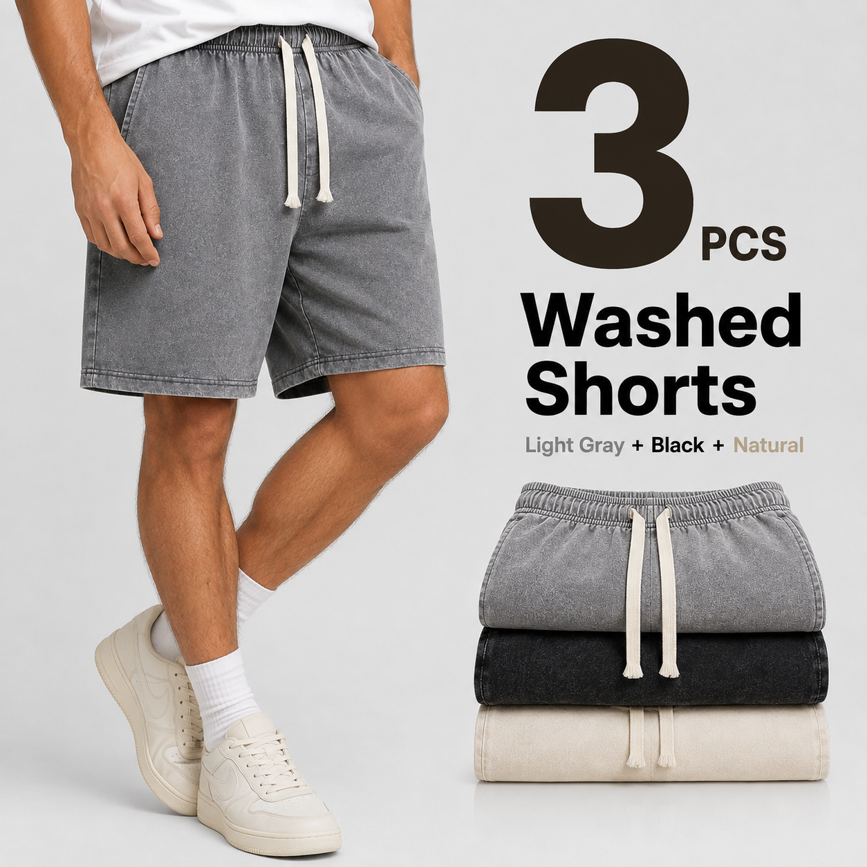 3-Pack Men's Washed Drawstring Shorts