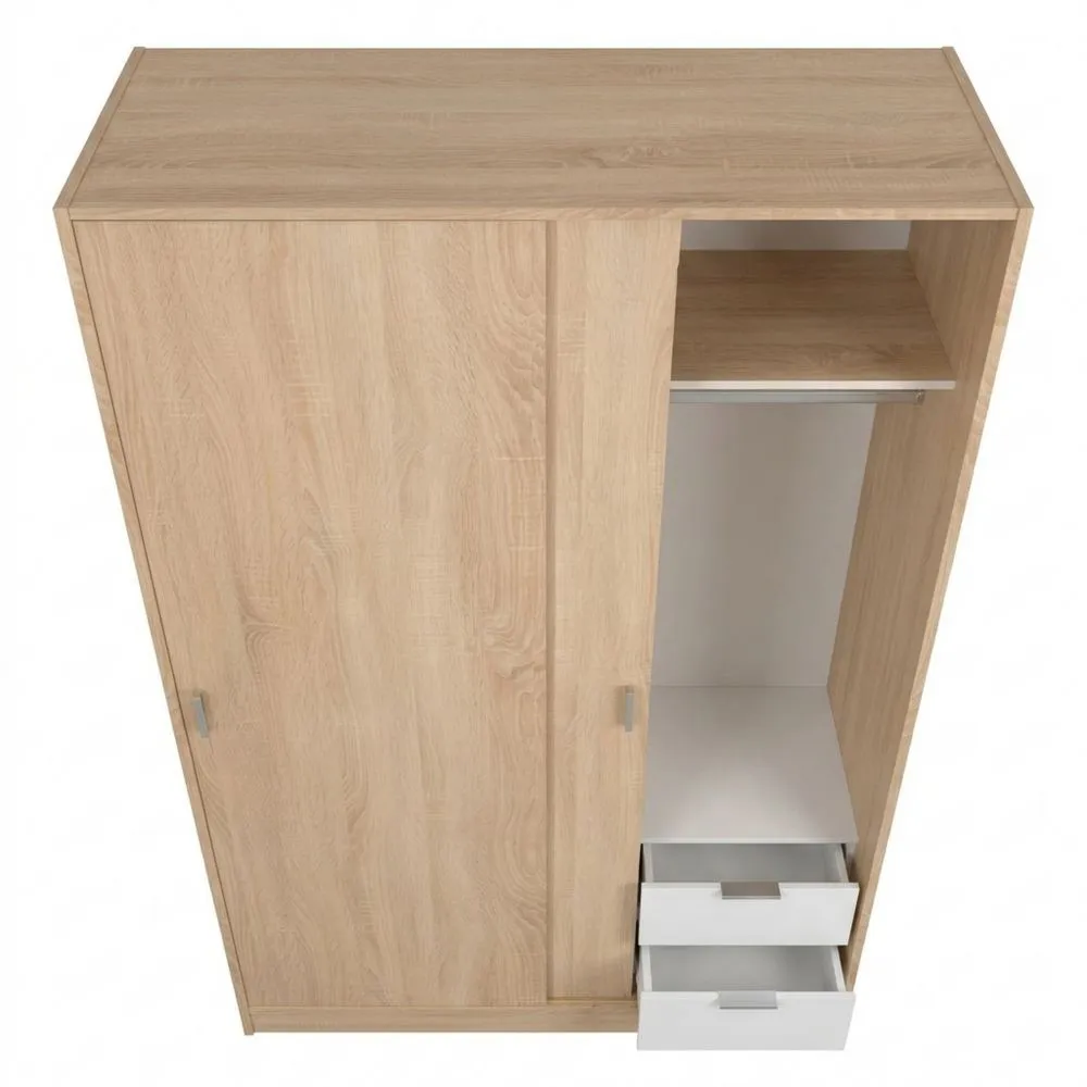 Armario Alto Auxiliar con Cajón, 2 Puertas Correderas, Roble Natural, 100x200x50 cm