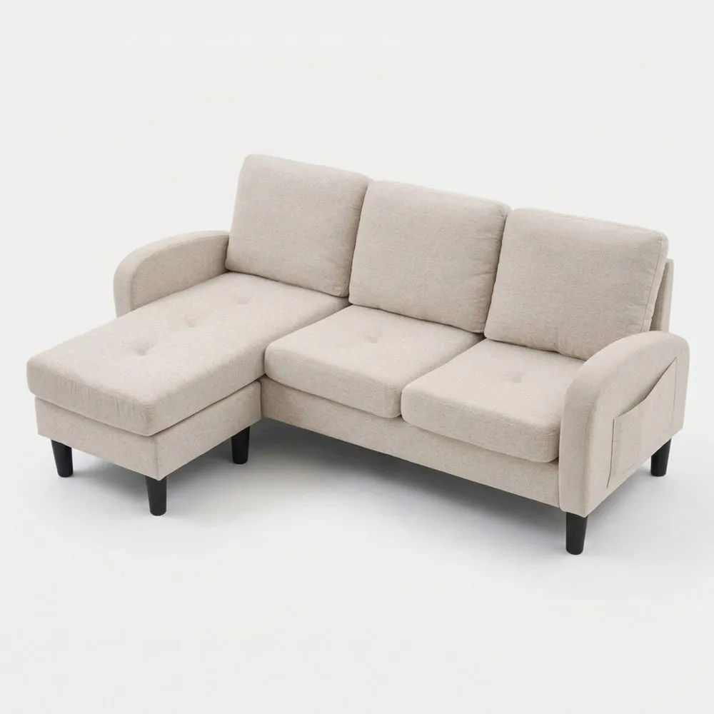 Sofá Moderno de 3 Plazas con Reposabrazos y Almohadas Decorativas, Tela de Algodón y Lino, Sofá de Esquina Pequeño