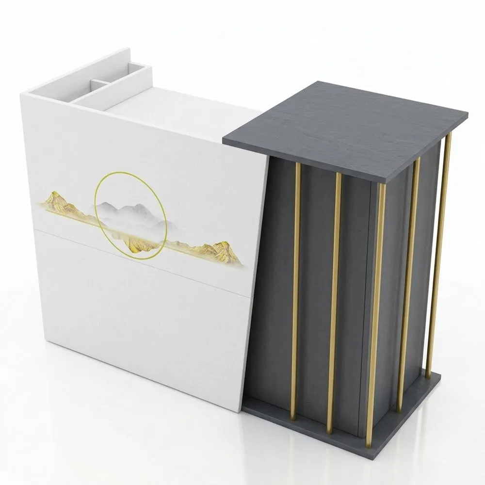 Mostrador de Recepción de Estilo Mármol con Cajón y Mesa para Oficina u Hotel