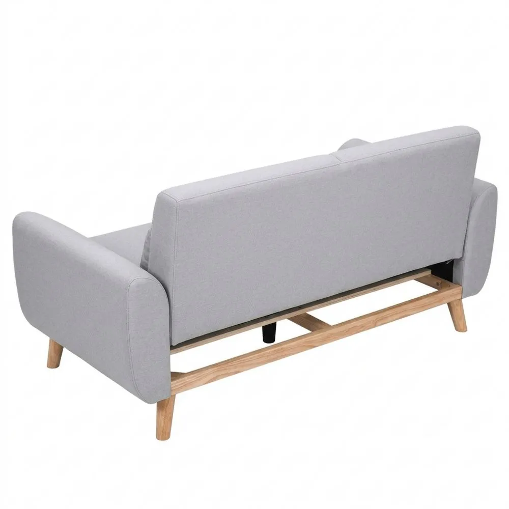 Sofá de diseño 3 plazas tela gris claro patas de roble