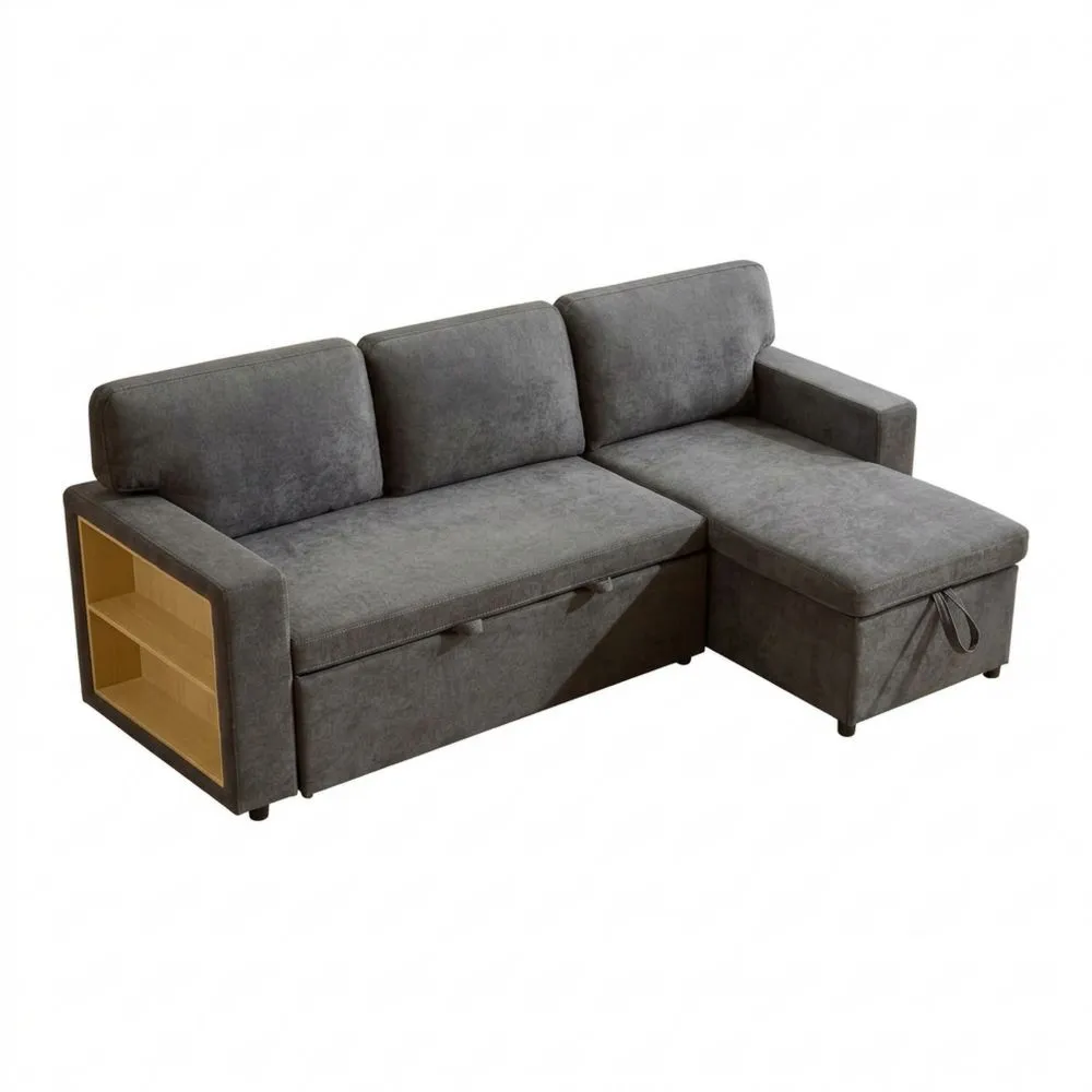 Sofá cama esquinero de 3 plazas con almacenamiento y puerto USB en tela de franela