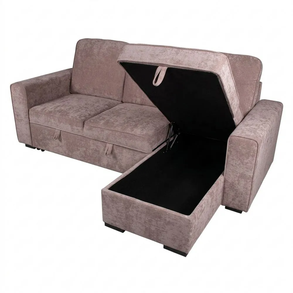 Sofá Cama Chaise Longue Reversible con Almacenamiento Beige