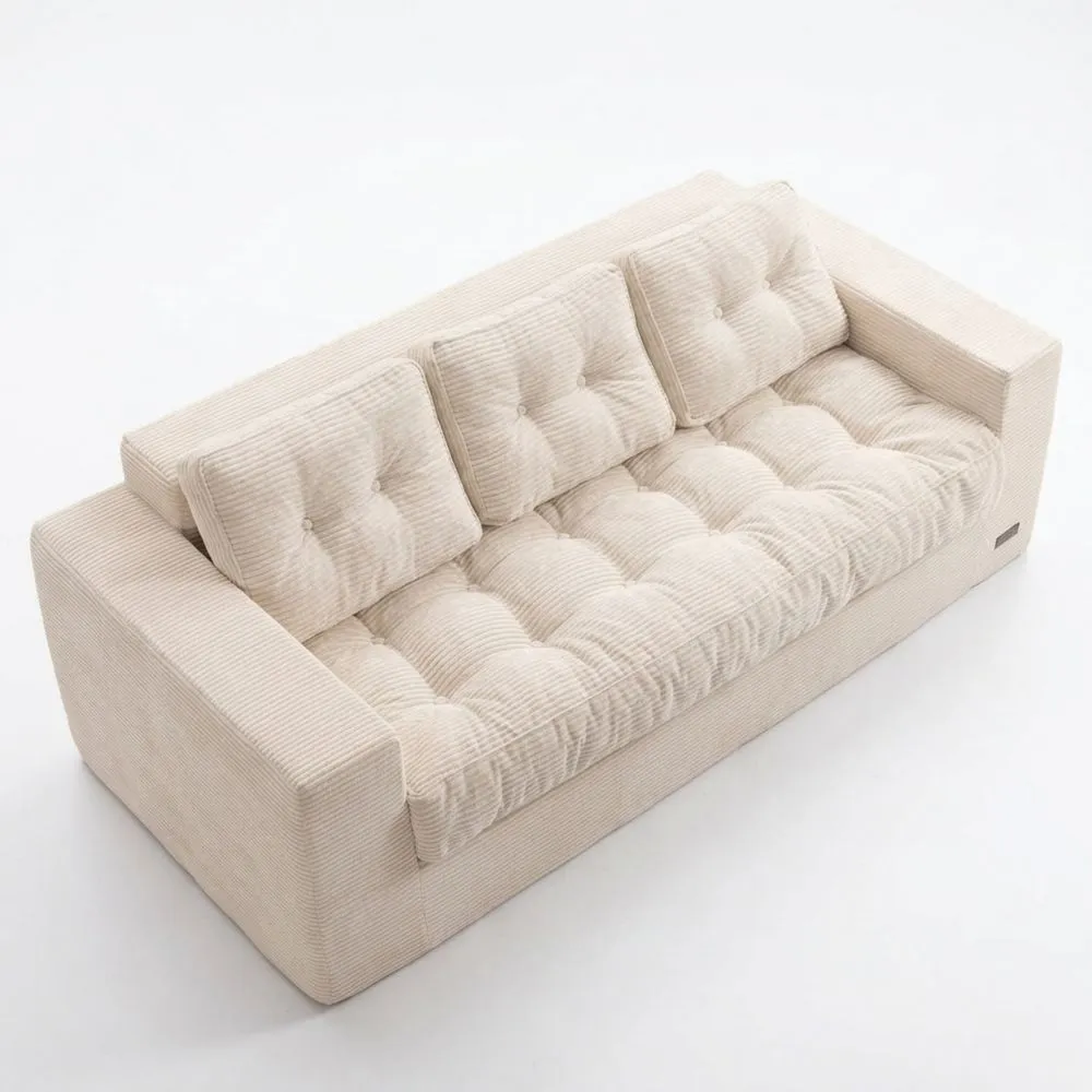 Sofá de 3 plazas de pana con cojín y respaldo capitoné