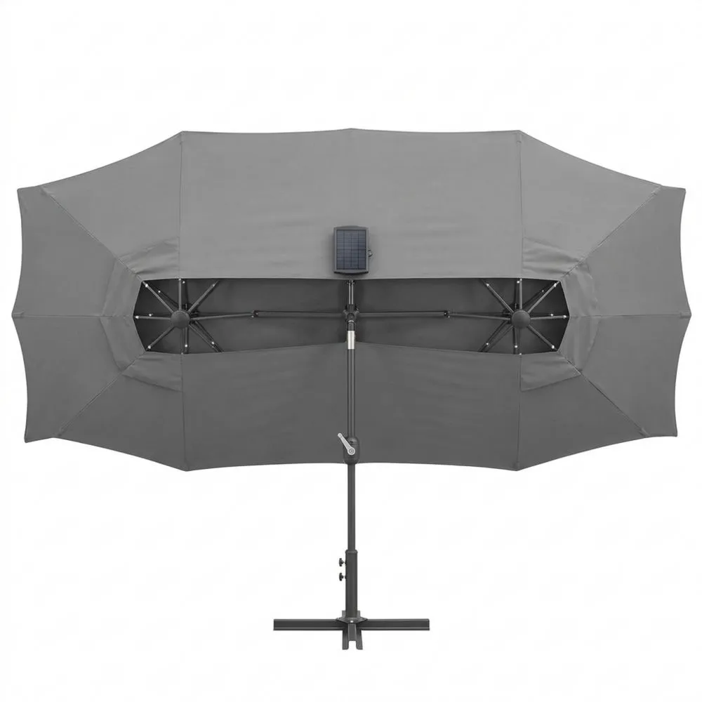 Sombrilla Doble para Jardín con Luces LED Solares y Techo Ajustable