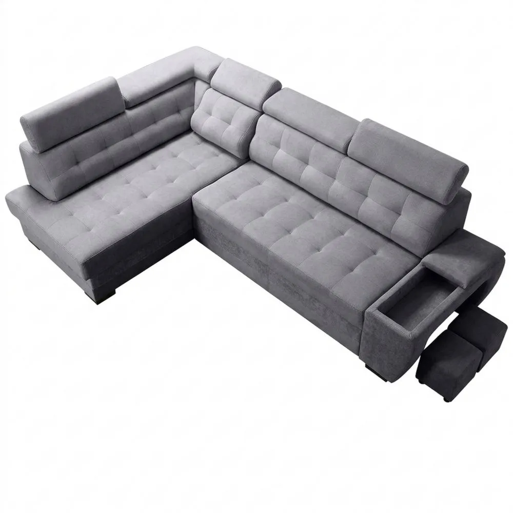 Sofá cama rinconero con cajón y reposacabezas en forma de L