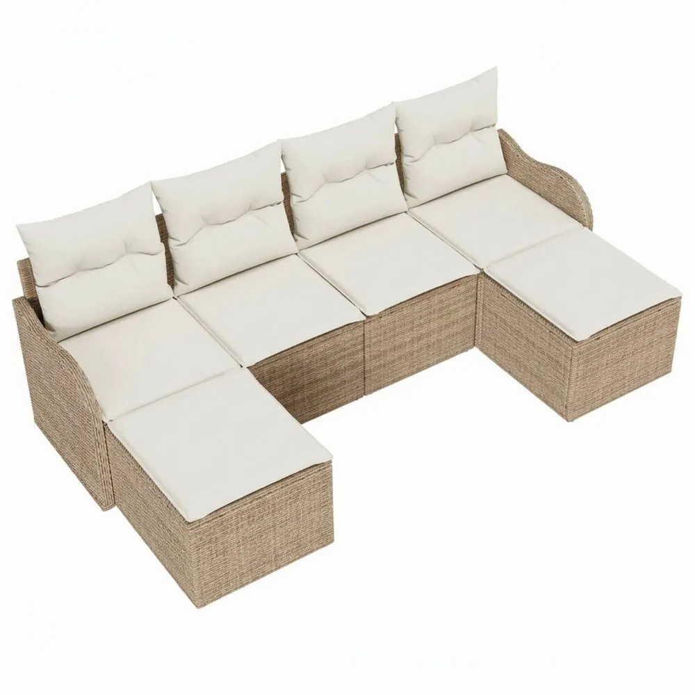 Conjunto de Muebles de Jardín de Ratán Beige con Cojines, 6 Piezas