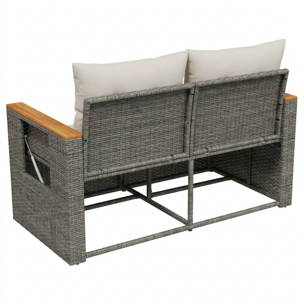 Sofá de Ratán para Exteriores de 2 Plazas con Mesa Plegable