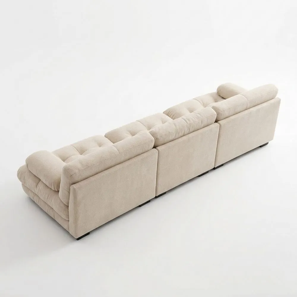 Sofá Modular de 3 Plazas para Sala de Estar Moderna - Tela Chenille, Madera Maciza, Beige Claro