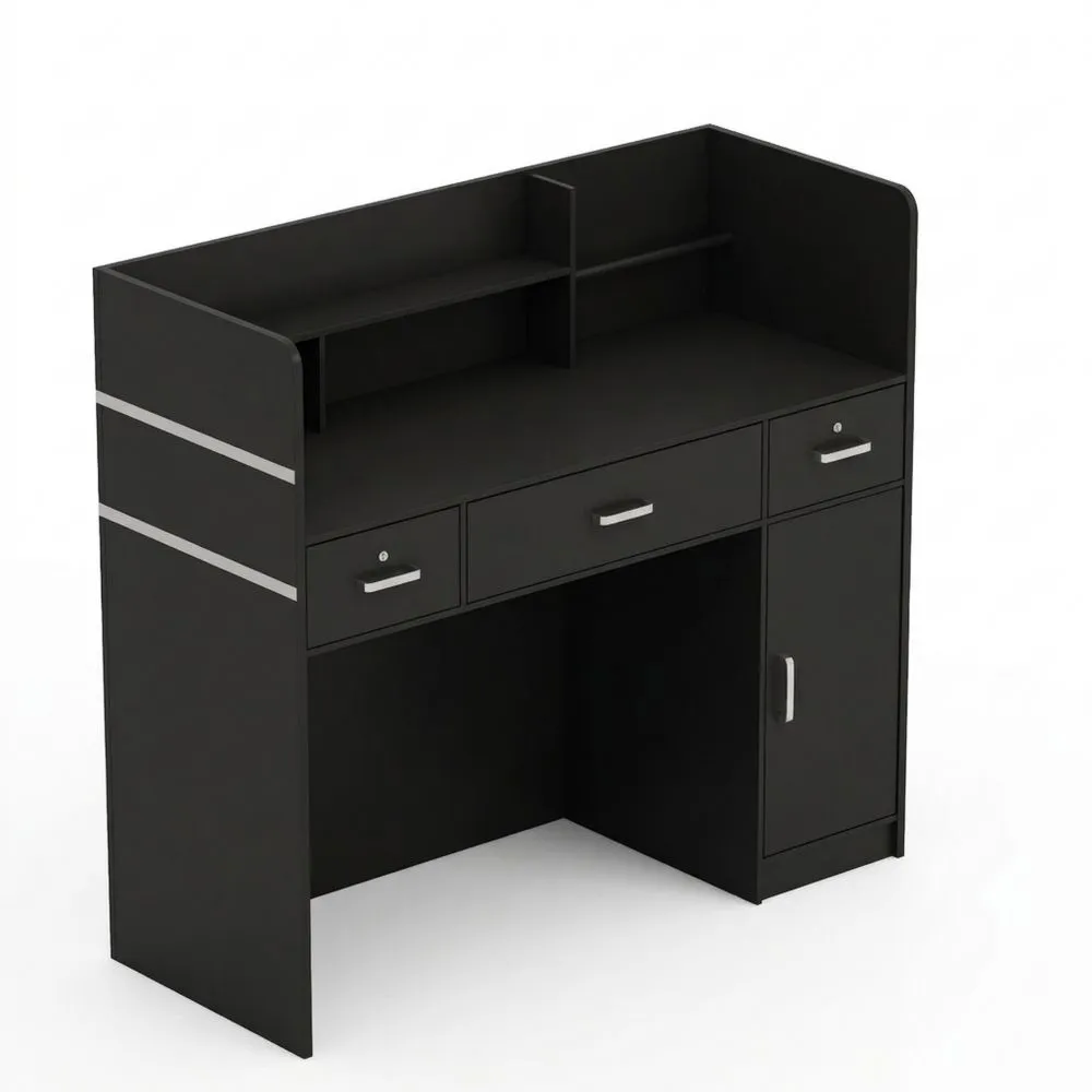 Mostrador de Recepción con Amplio Espacio de Almacenamiento para Tienda y Oficina, Negro