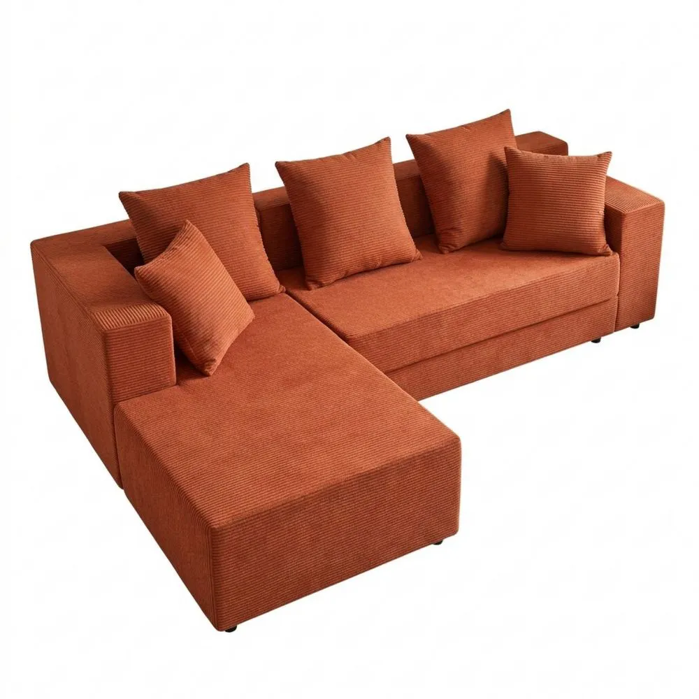 Sofá Esquinero en Forma de L con Función para Dormir y Tapizado Aterciopelado