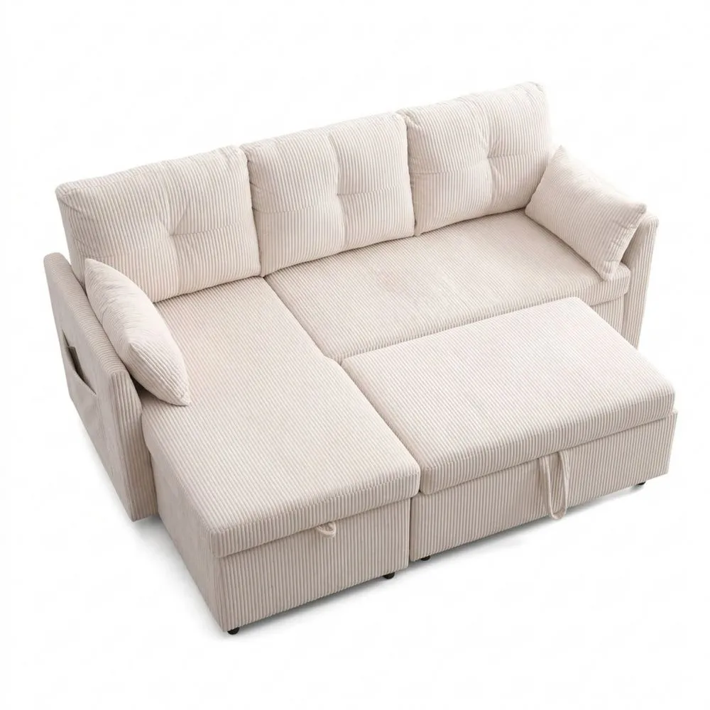 Sofá Cama Multifuncional con Chaise Longue Reemplazable y Almacenamiento en Forma de L para Salón (Beige)