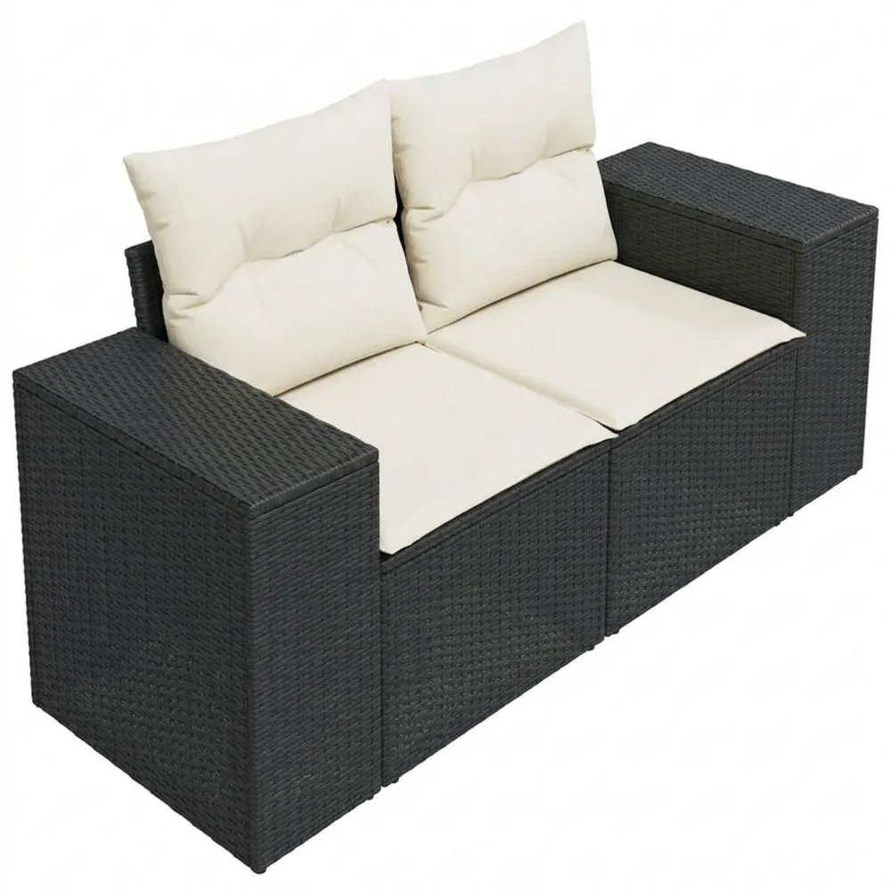 Sofá de Jardín de 2 Plazas con Cojines en Ratán Sintético Negro