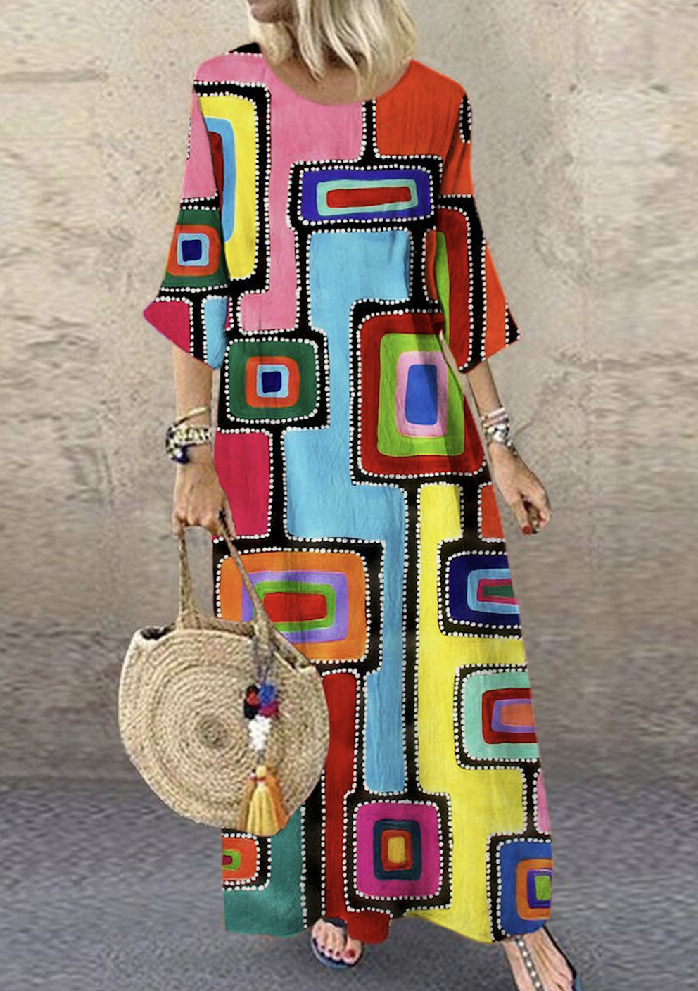Crew Neck Regular Fit Vintage Cotton Dress