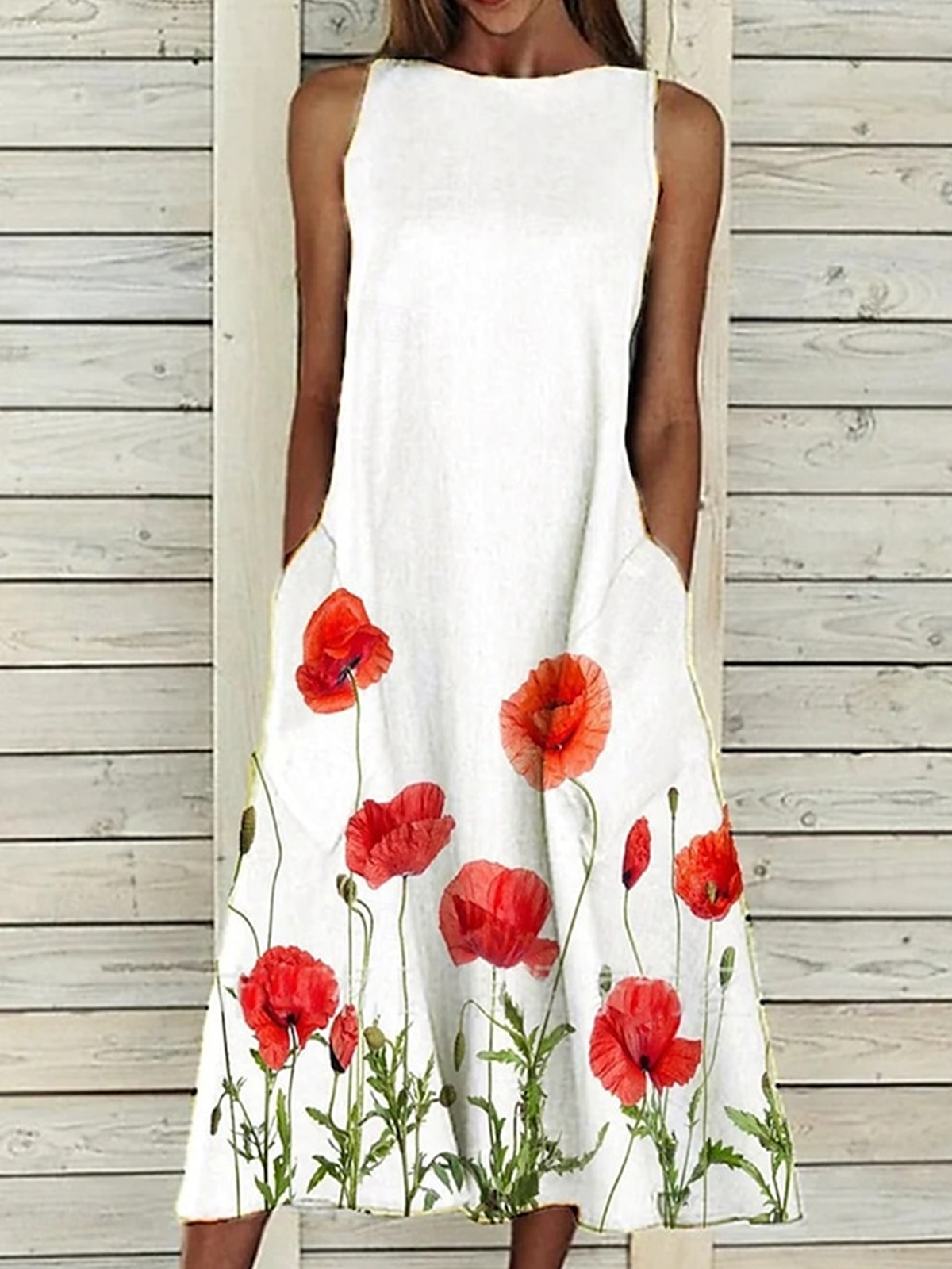 Cotton Regular Fit Crew Neck Casual Dress