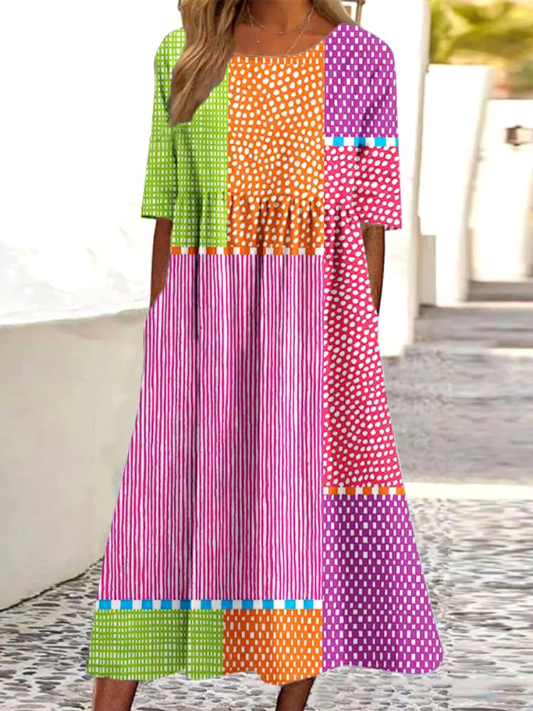 Crew Neck Cotton Casual Dress
