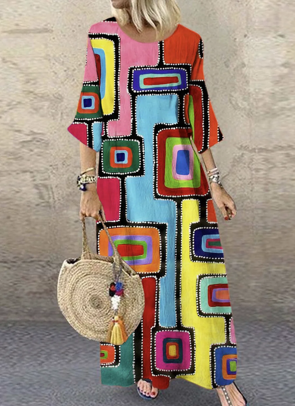 Crew Neck Regular Fit Vintage Cotton Dress