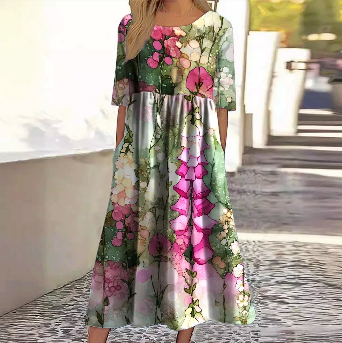 Casual Crew Neck Cotton Regular Fit Dress