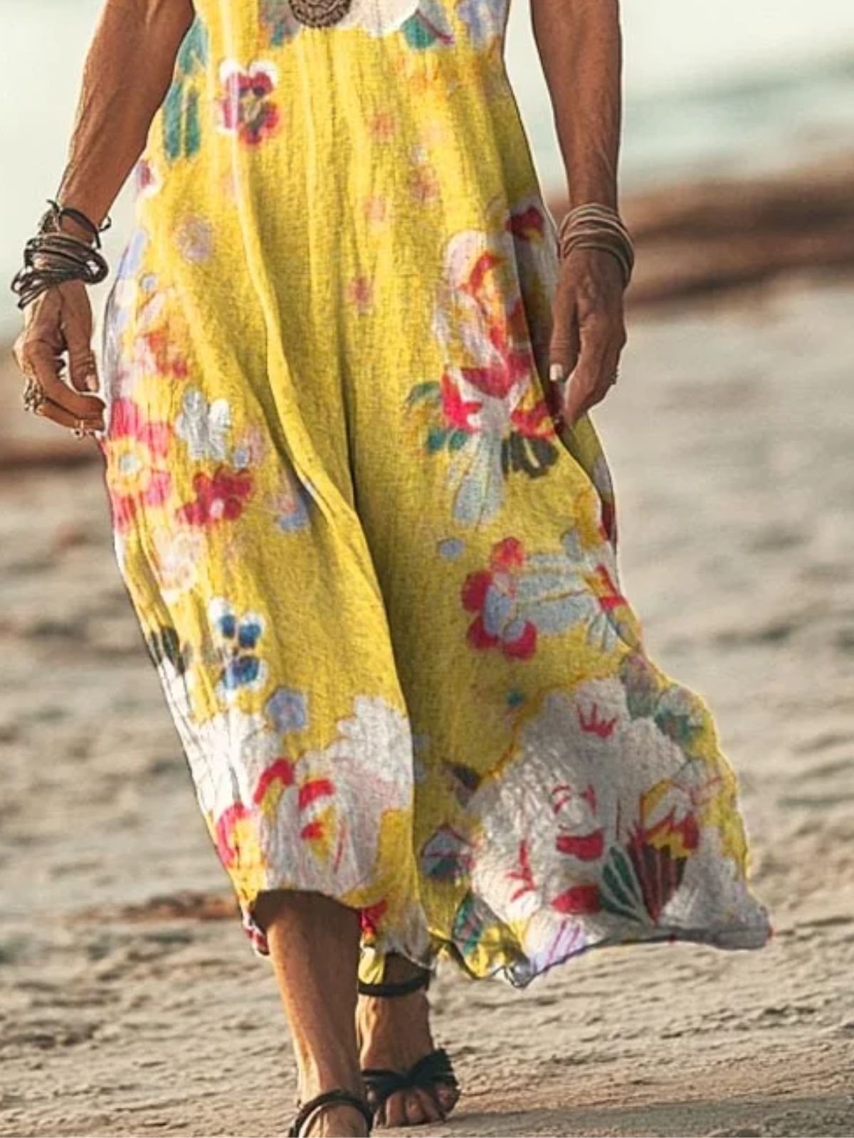 V Neck Vacation Regular Fit Cotton Dress