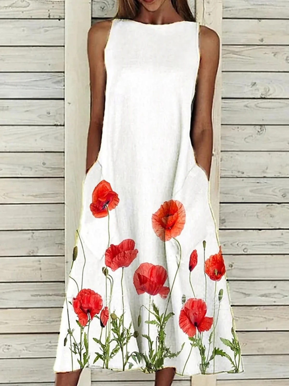 Cotton Regular Fit Crew Neck Casual Dress
