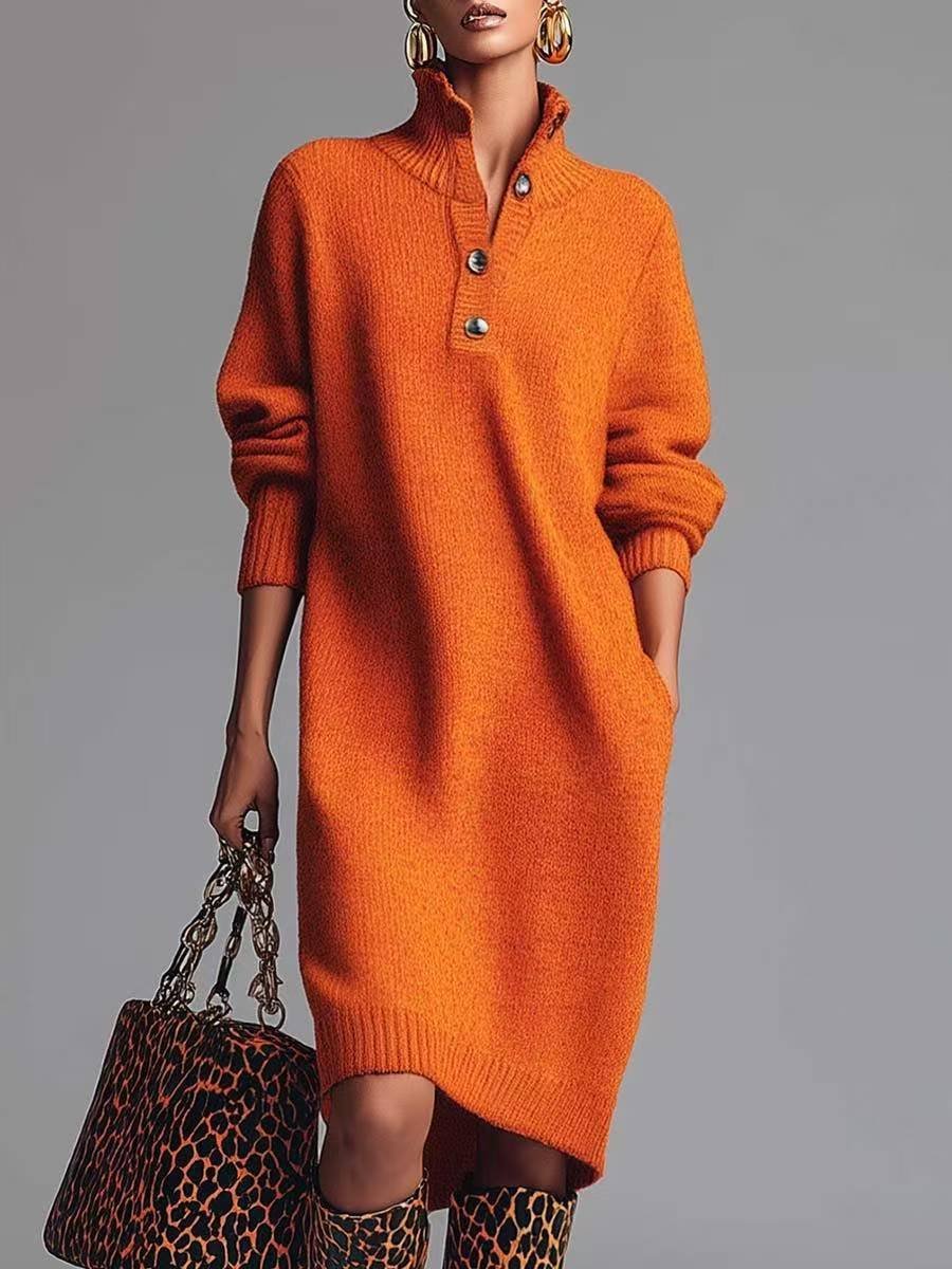 Loose Plain Simple Turtleneck Sweater Dress