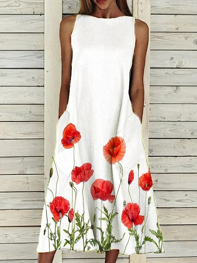 Cotton Regular Fit Crew Neck Casual Dress
