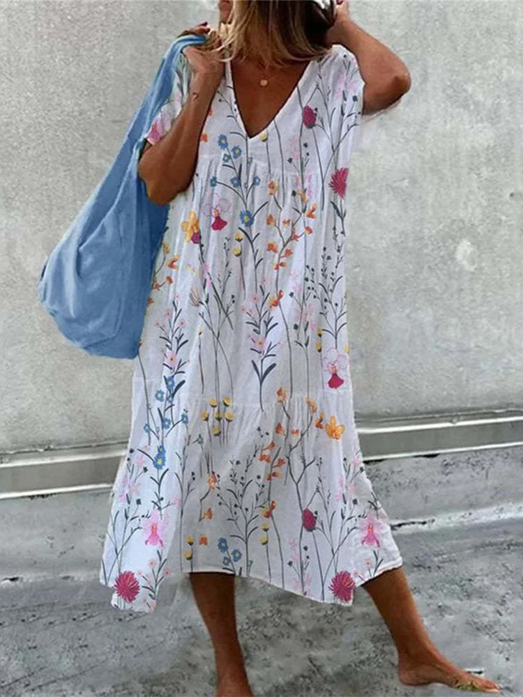 Cotton Floral Regular Fit Casual Dress